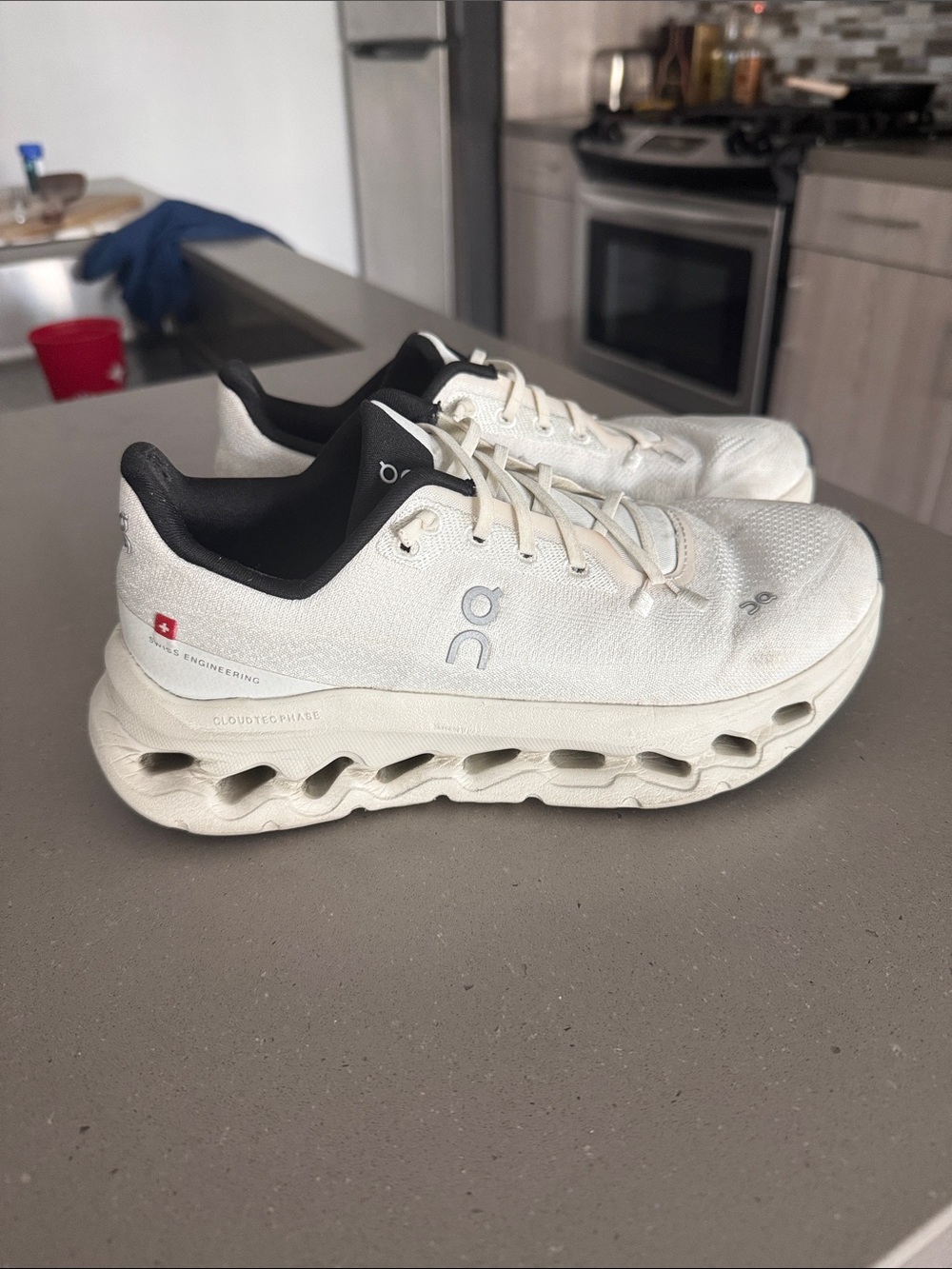 On CloudTilt White Running Sneakers with Black Lining